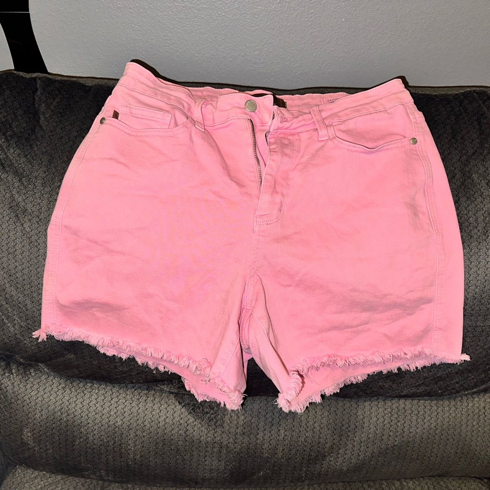 Judy Blue Pink Jean Shorts with Frayed Hem